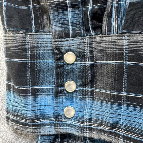 Wrangler Shirt Mens 3XL Blue Black Plaid Western Pearl Snap Long Sleeve Cowboy - Picture 2 of 10